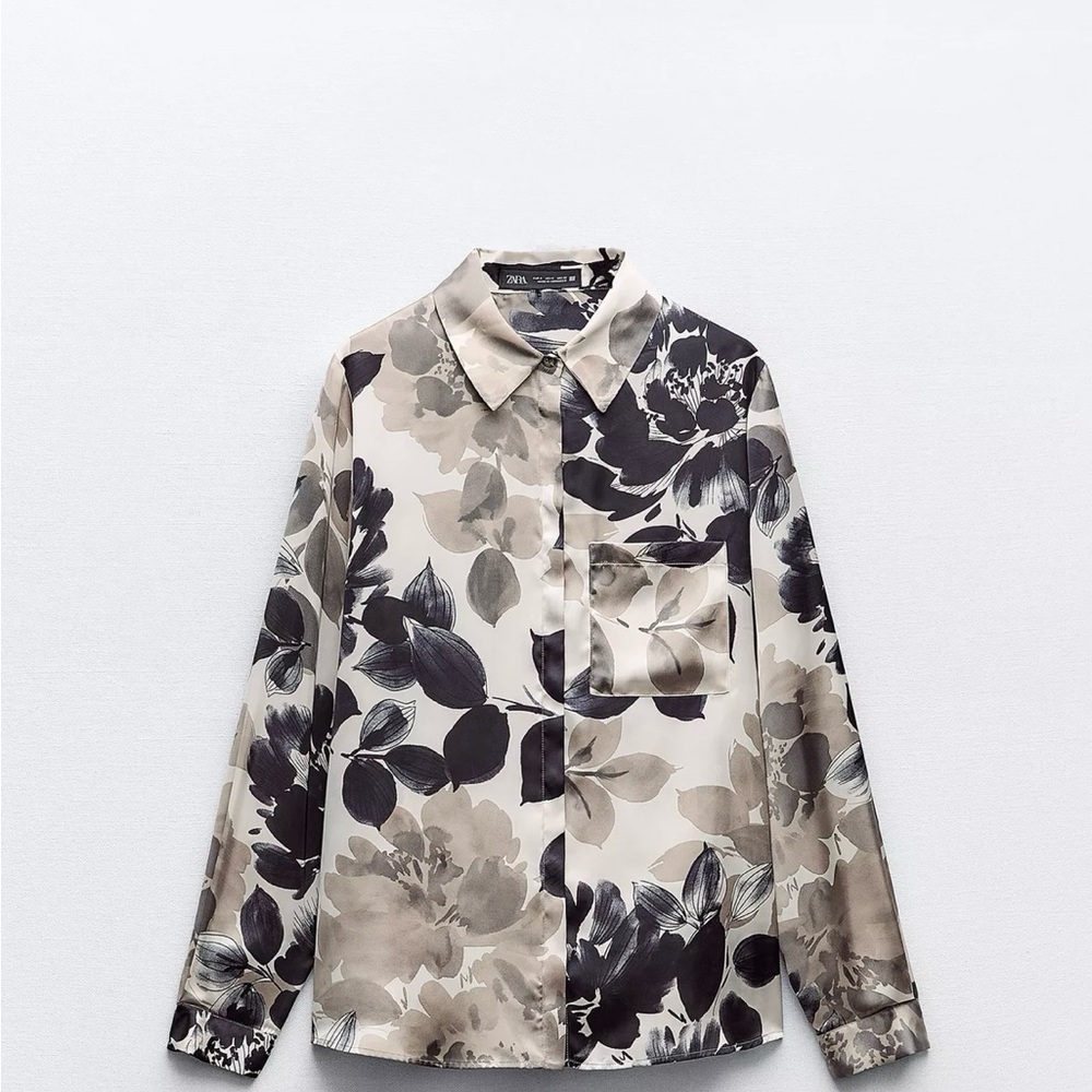 Zara Black and Gray Floral Blouse